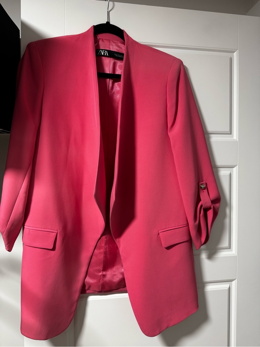 Zara Bright Pink Collarless Blazer